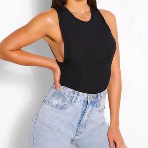 Boohoo Women's Sleeveless Black Ribbed Bodysuit - S
